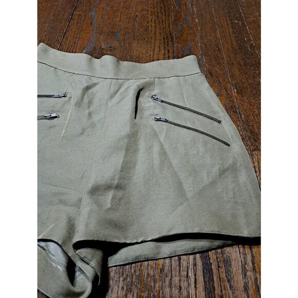 Size 6 Plenty Tracy Reese Olive Brown Tan Shorts with Zipper Detail Silk Linen - Picture 2 of 5